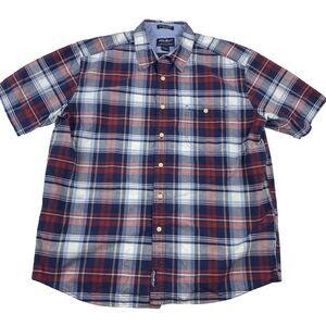 Eddie‎ Bauer Northwest Chambray Men's Size XL Plaid Short Sleeve Cotton Shirt